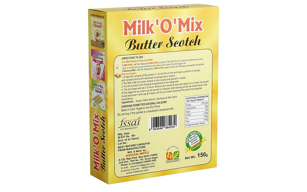 Milkomix Butter Scotch Drink with Energy   Pack  150 grams